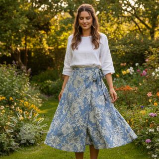 Bavlněná látka JEANS EMBROIDERY Bouquet light blue