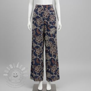 Bavlněná látka JEANS Embroidery leaves dark blue