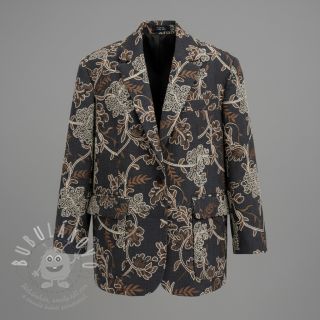 Bavlněná látka JEANS Embroidery leaves black