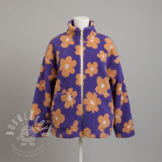 Kabátovina TEDDY JACQUARD Flowers lilac/apricot