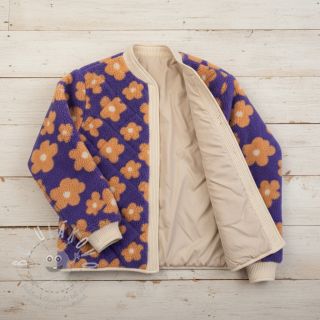 Kabátovina TEDDY JACQUARD Flowers lilac/apricot