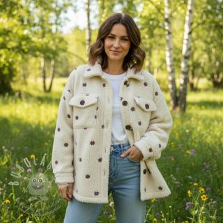 Kabátovina TEDDY EMBROIDERY Mini ecru