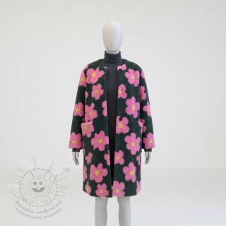 Kabátovina TEDDY JACQUARD Flowers army green/pink