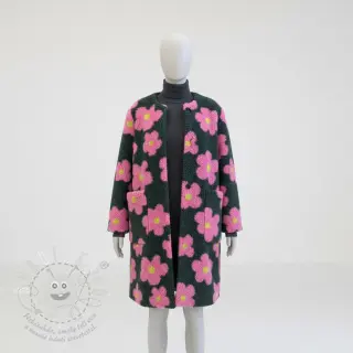 Kabátovina TEDDY JACQUARD Flowers army green/pink
