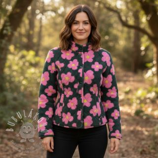 Kabátovina TEDDY JACQUARD Flowers army green/pink