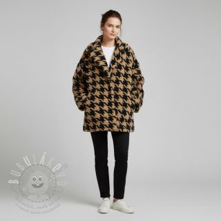 Kabátovina TEDDY JACQUARD PIED DE POULE camel