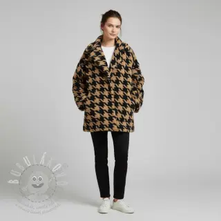 Kabátovina TEDDY JACQUARD PIED DE POULE camel