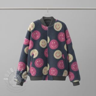 Kabátovina TEDDY JACQUARD Happy faces jeans