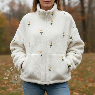 Kabátovina TEDDY EMBROIDERY Flowers off white