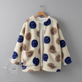 Kabátovina TEDDY JACQUARD Happy faces ecru