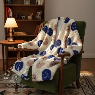 Kabátovina TEDDY JACQUARD Happy faces ecru