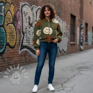 Kabátovina TEDDY JACQUARD Happy faces green