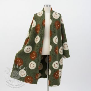Kabátovina TEDDY JACQUARD Happy faces green