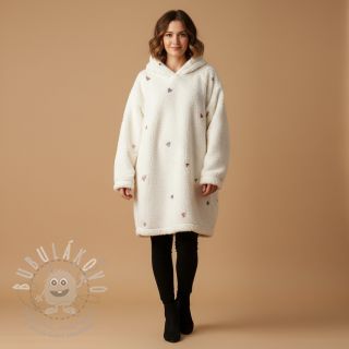 Kabátovina TEDDY EMBROIDERY Hearts ecru