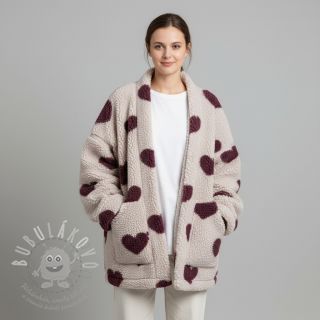 Kabátovina TEDDY JACQUARD Hearts rouge