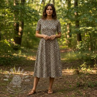 Manšestr STRETCH Little Leopard light sand