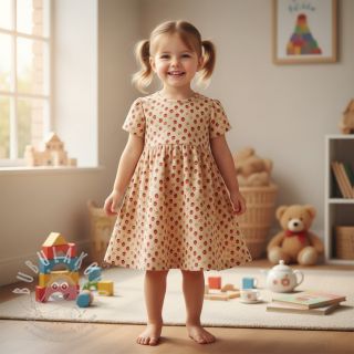 Manšestr STRETCH Little strawberries sand