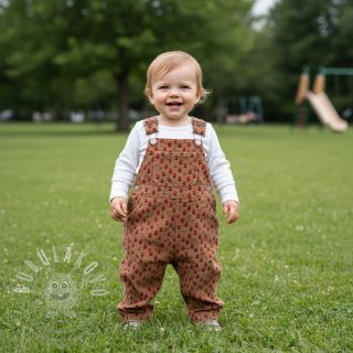 Manšestr STRETCH Little strawberries taupe