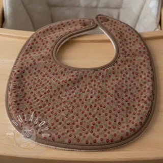 Manšestr STRETCH Little strawberries taupe
