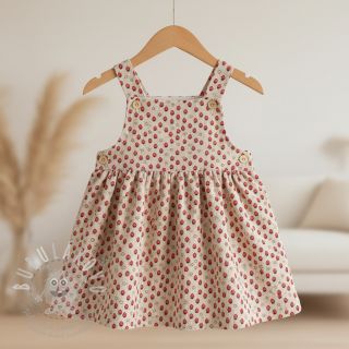 Manšestr STRETCH Little strawberries light sand