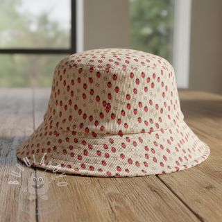 Manšestr STRETCH Little strawberries light sand