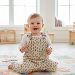 Manšestr STRETCH Little flower light sand