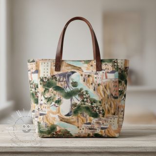 Dekorační látka Houses ecru digital print