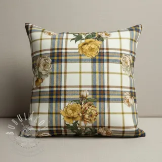 Dekorační látka premium Linenlook Classic Peony Check digital print