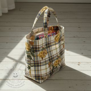 Dekorační látka premium Linenlook Classic Peony Check digital print