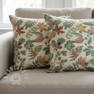 Dekorační látka premium Linenlook Coloured Leaf Mix digital print