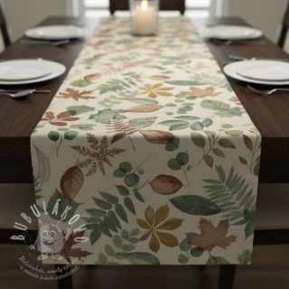 Dekorační látka premium Linenlook Coloured Leaf Mix digital print