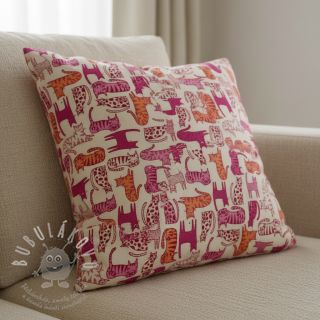 Dekorační látka Linenlook Cat Wildlife Art pink