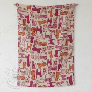 Dekorační látka Linenlook Cat Wildlife Art pink