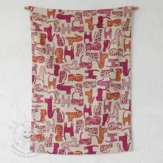 Dekorační látka Linenlook Cat Wildlife Art pink