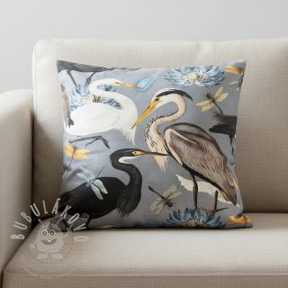 Dekorační látka VELVET Heron bird steel grey
