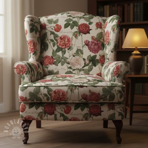 Dekorační látka Linenlook premium Vintage Rose Garden digital print