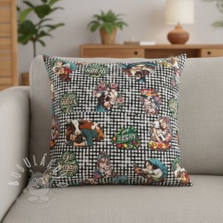 Dekorační látka Vegan black check digital print