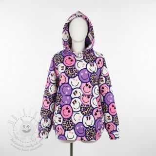 Teplákovina Happy faces purple digital print