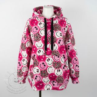 Teplákovina Happy faces pink digital print