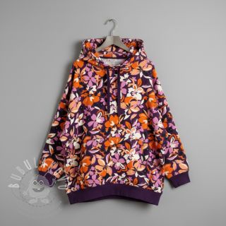 Teplákovina Bright flowers design purple ochre