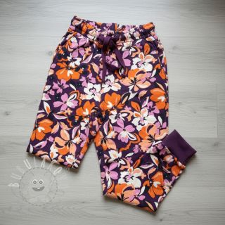 Teplákovina Bright flowers design purple ochre