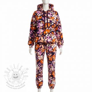 Teplákovina Bright flowers design purple ochre