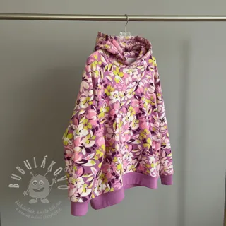 Teplákovina Bright flowers design pink lime