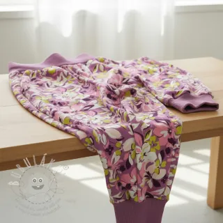 Teplákovina Bright flowers design pink lime