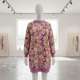 Teplákovina Bright flowers design pink lime