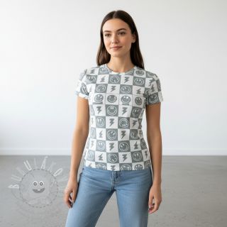 Úplet Happy faces square sage digital print