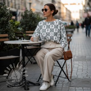 Úplet Happy faces square sage digital print