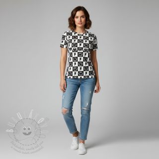 Úplet Happy faces square black digital print