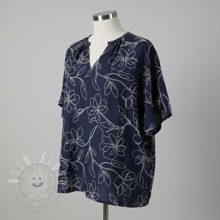 Viskóza se lnem EMBROIDERY Flower Danielle navy