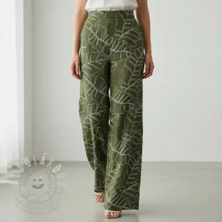Viskóza se lnem EMBROIDERY Leaves forest green